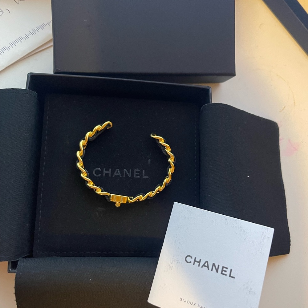 “SOLD” Authentic Chanel leather chain cuff
